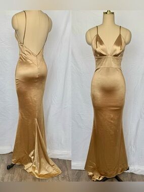 Backless Gold Mermaid Formal Evening Gown